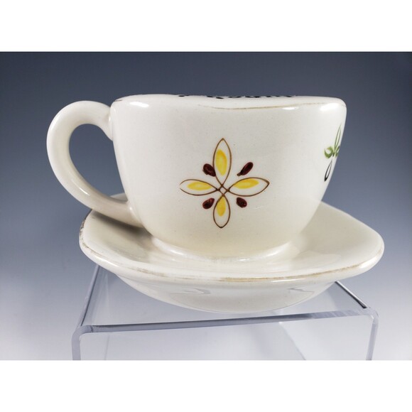 Tea Cup Shaped Coin Bank Your Fortunes in the Cup w Rooster Pennsylvania Dutch - Picture 6 of 10